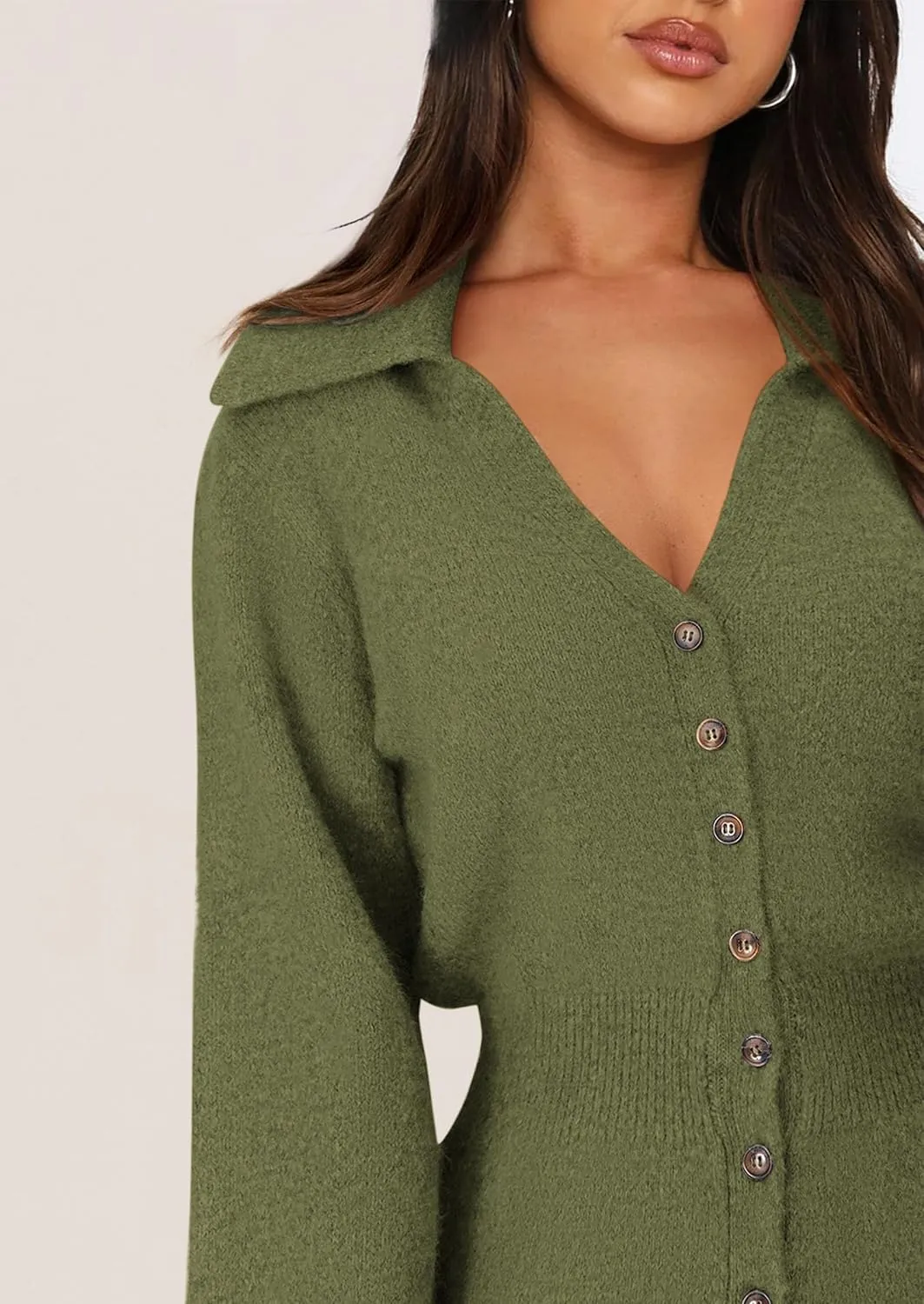 PRETTYGARDEN Sweater Dresses for Women 2025 Trendy Long Sleeve Button Down Short Spring Dress