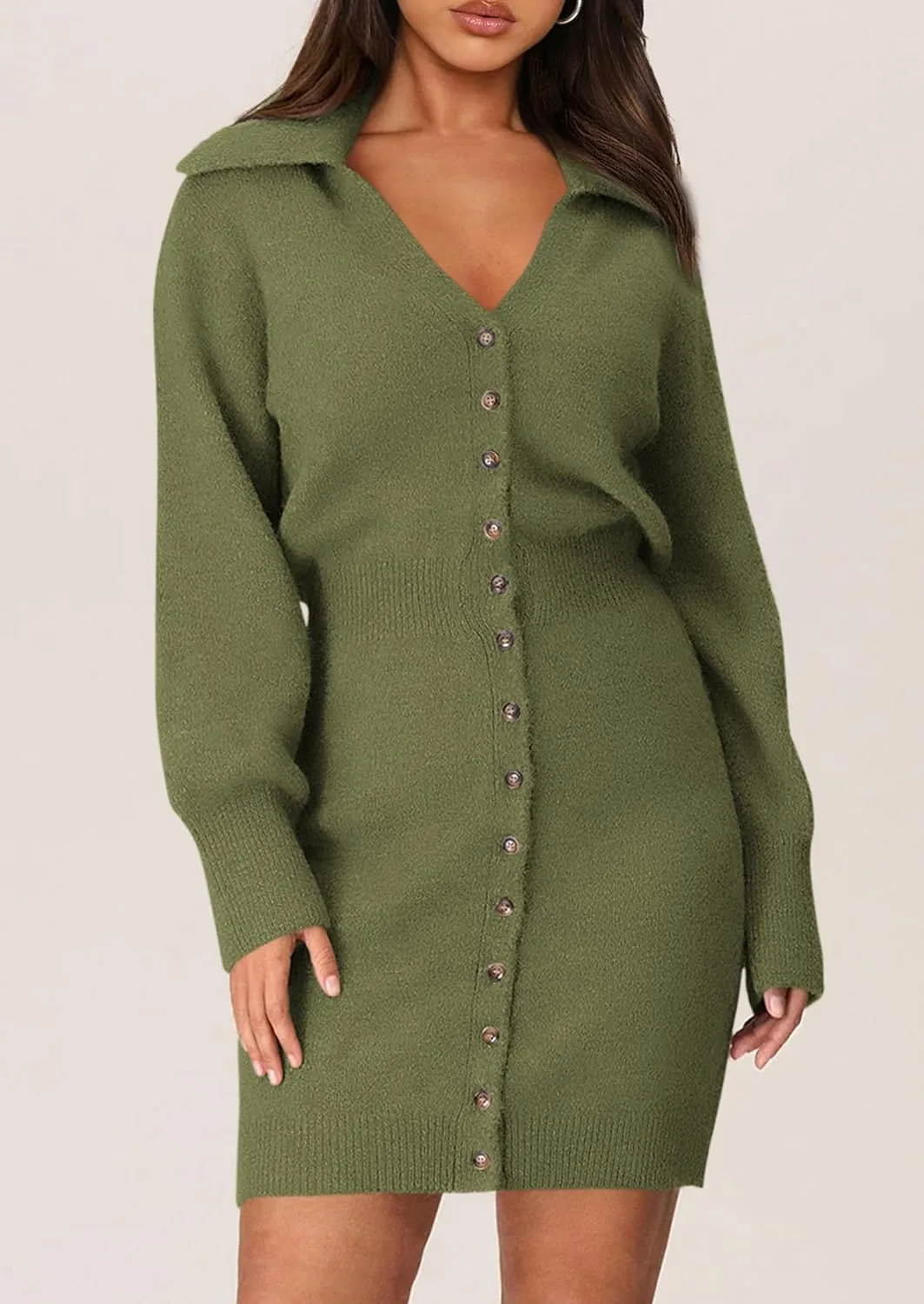 PRETTYGARDEN Sweater Dresses for Women 2025 Trendy Long Sleeve Button Down Short Spring Dress