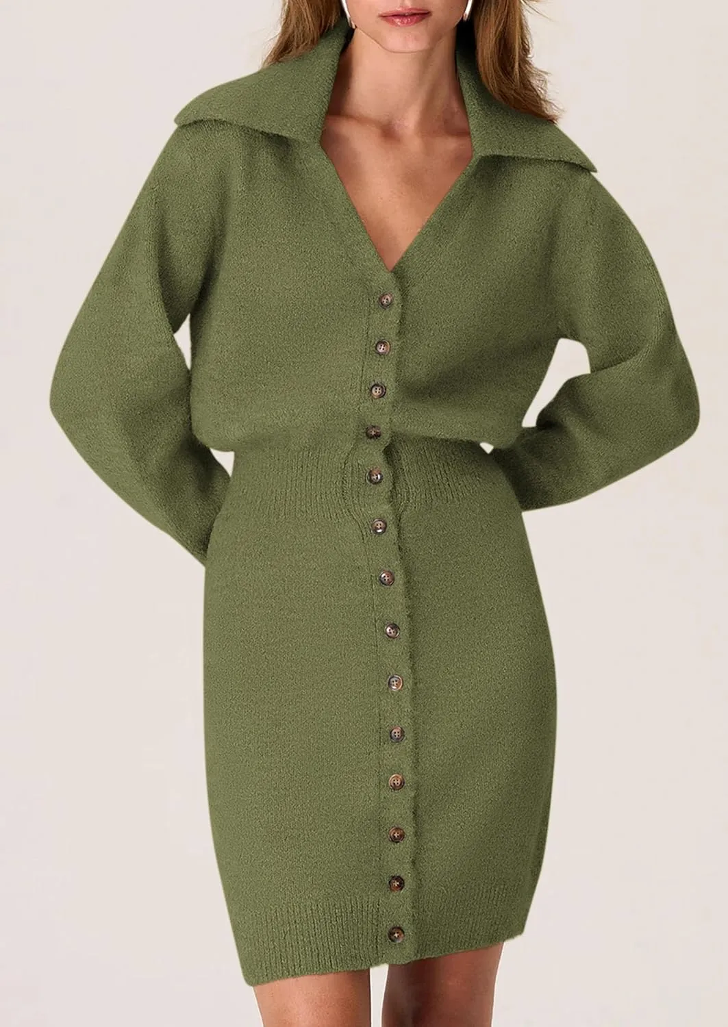 PRETTYGARDEN Sweater Dresses for Women 2025 Trendy Long Sleeve Button Down Short Spring Dress