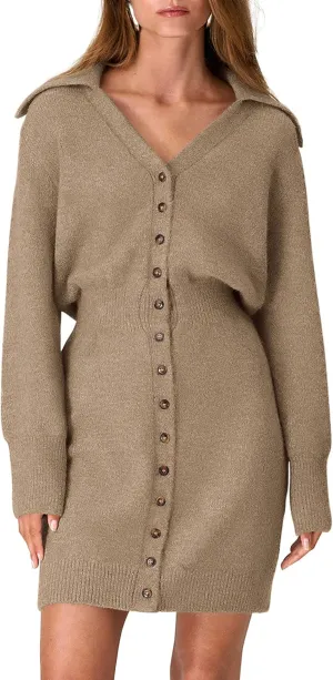 PRETTYGARDEN Sweater Dresses for Women 2025 Trendy Long Sleeve Button Down Short Spring Dress