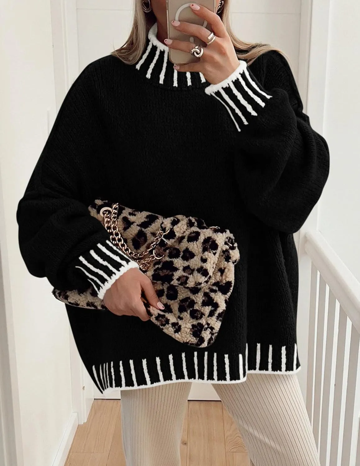 PRETTYGARDEN Women's Winter Oversized Pullover Sweaters Long Sleeve Mock Neck Chunky Knit Slouchy Jumper Tops