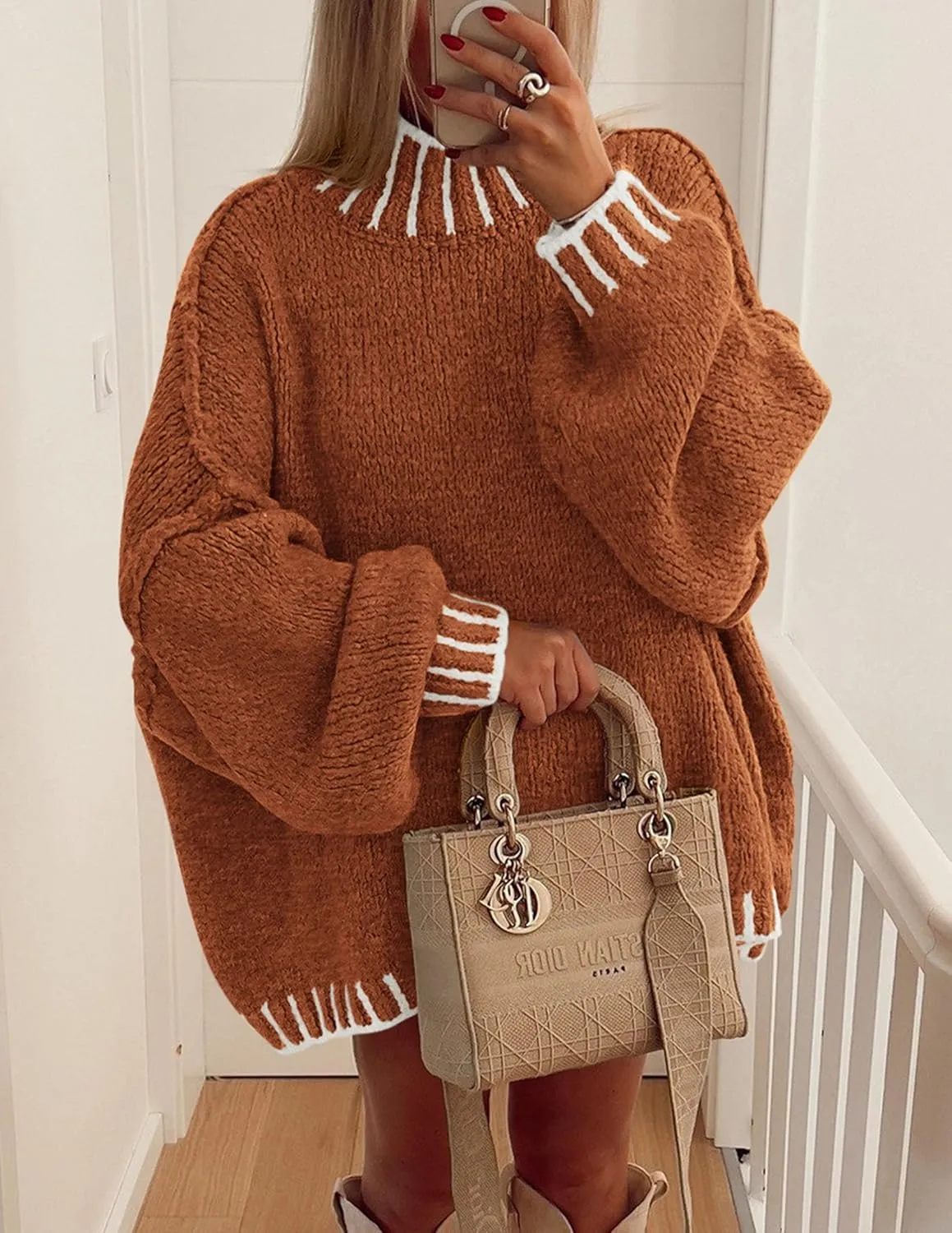 PRETTYGARDEN Women's Winter Oversized Pullover Sweaters Long Sleeve Mock Neck Chunky Knit Slouchy Jumper Tops