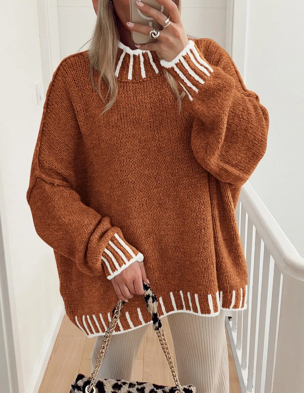 PRETTYGARDEN Women's Winter Oversized Pullover Sweaters Long Sleeve Mock Neck Chunky Knit Slouchy Jumper Tops