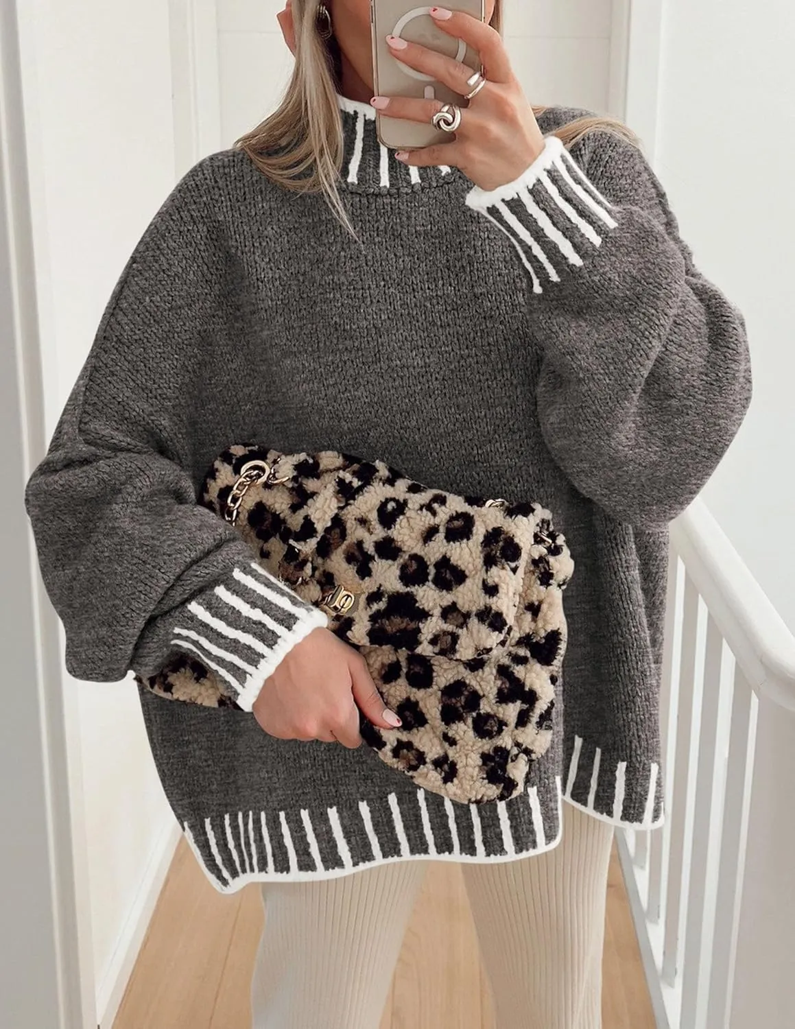 PRETTYGARDEN Women's Winter Oversized Pullover Sweaters Long Sleeve Mock Neck Chunky Knit Slouchy Jumper Tops