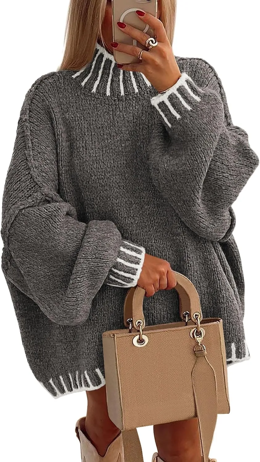 PRETTYGARDEN Women's Winter Oversized Pullover Sweaters Long Sleeve Mock Neck Chunky Knit Slouchy Jumper Tops