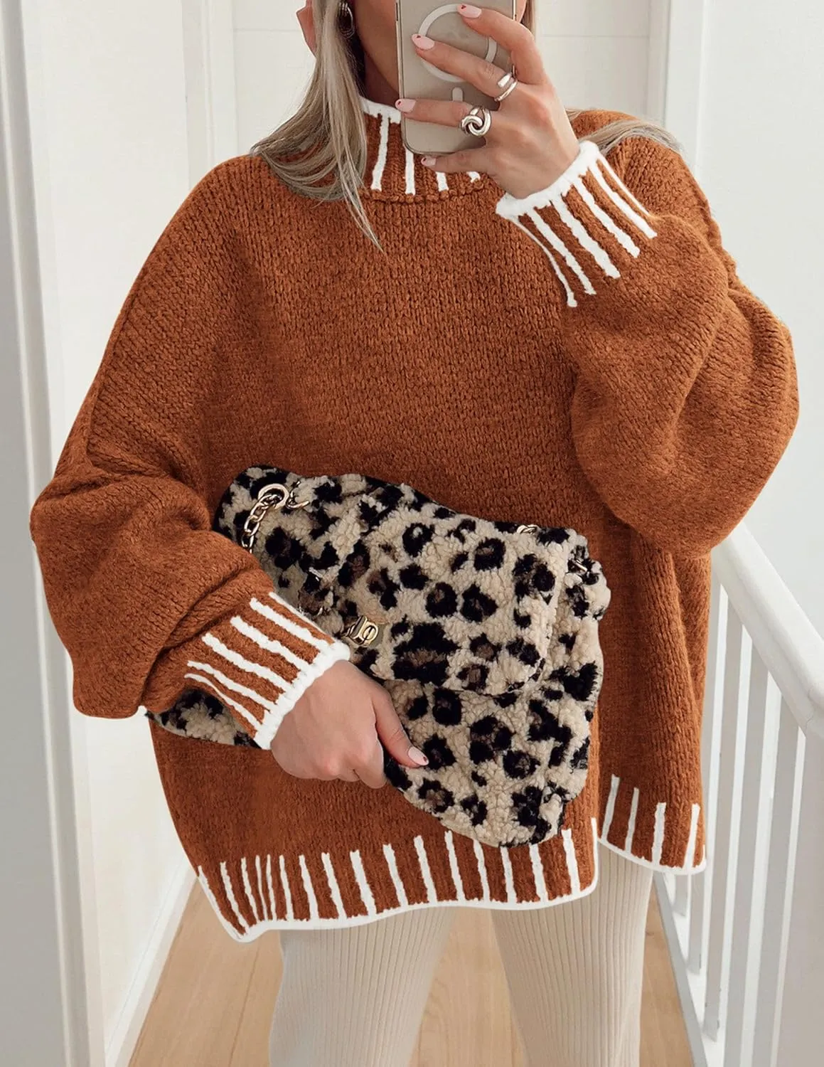 PRETTYGARDEN Women's Winter Oversized Pullover Sweaters Long Sleeve Mock Neck Chunky Knit Slouchy Jumper Tops