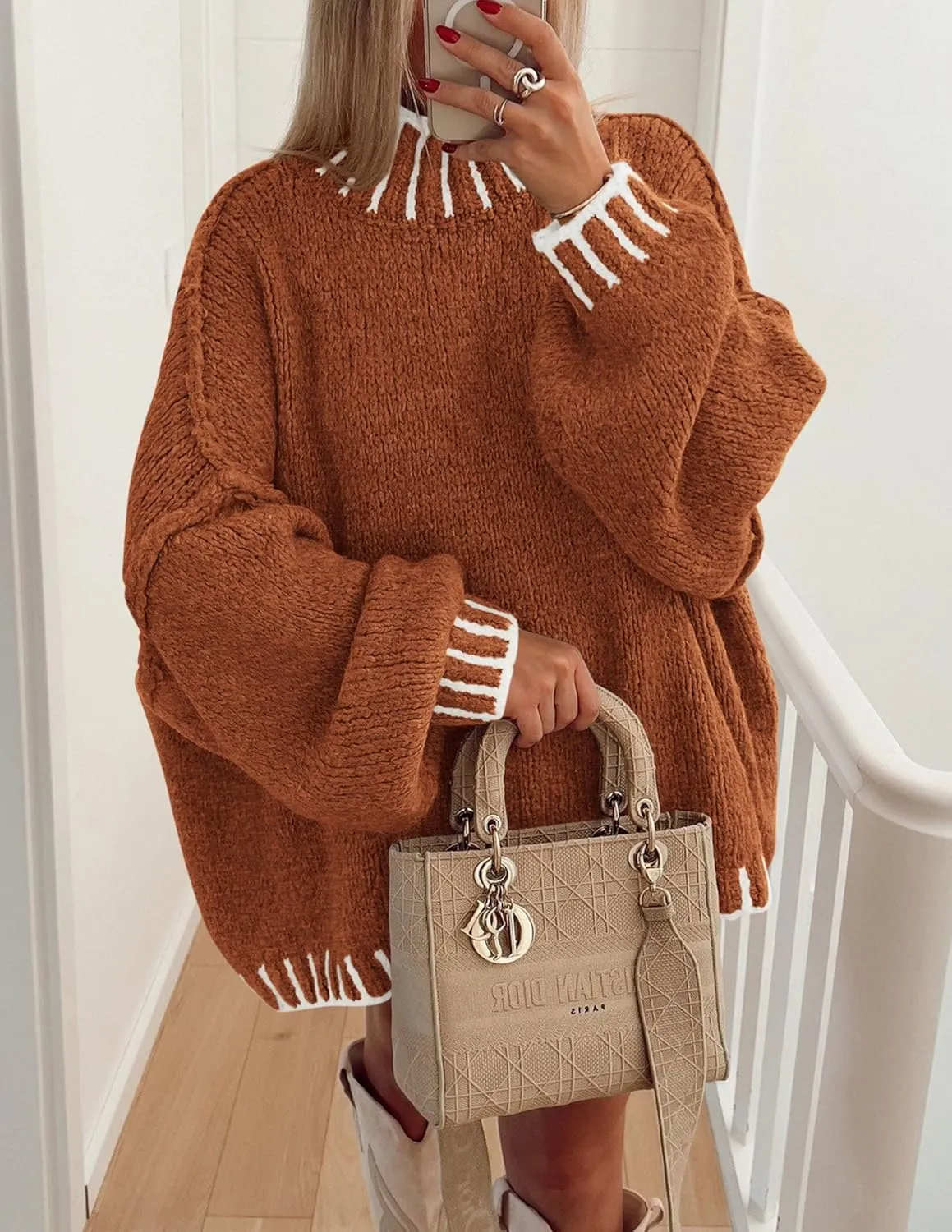 PRETTYGARDEN Women's Winter Oversized Pullover Sweaters Long Sleeve Mock Neck Chunky Knit Slouchy Jumper Tops