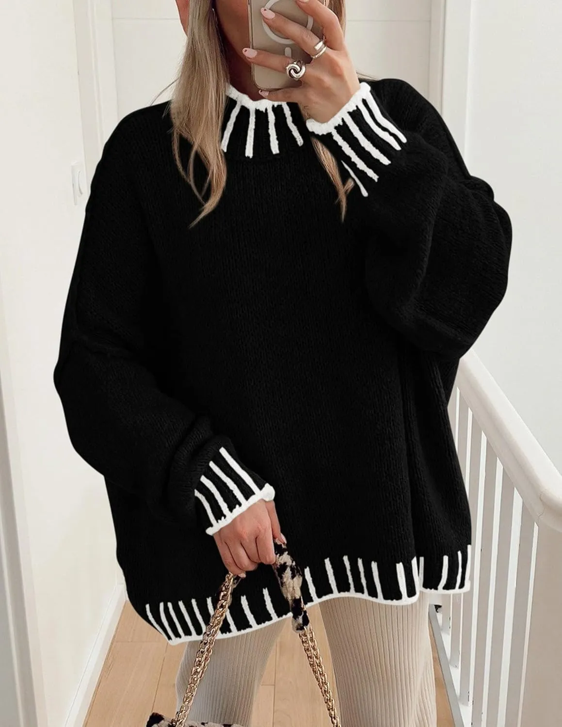 PRETTYGARDEN Women's Winter Oversized Pullover Sweaters Long Sleeve Mock Neck Chunky Knit Slouchy Jumper Tops