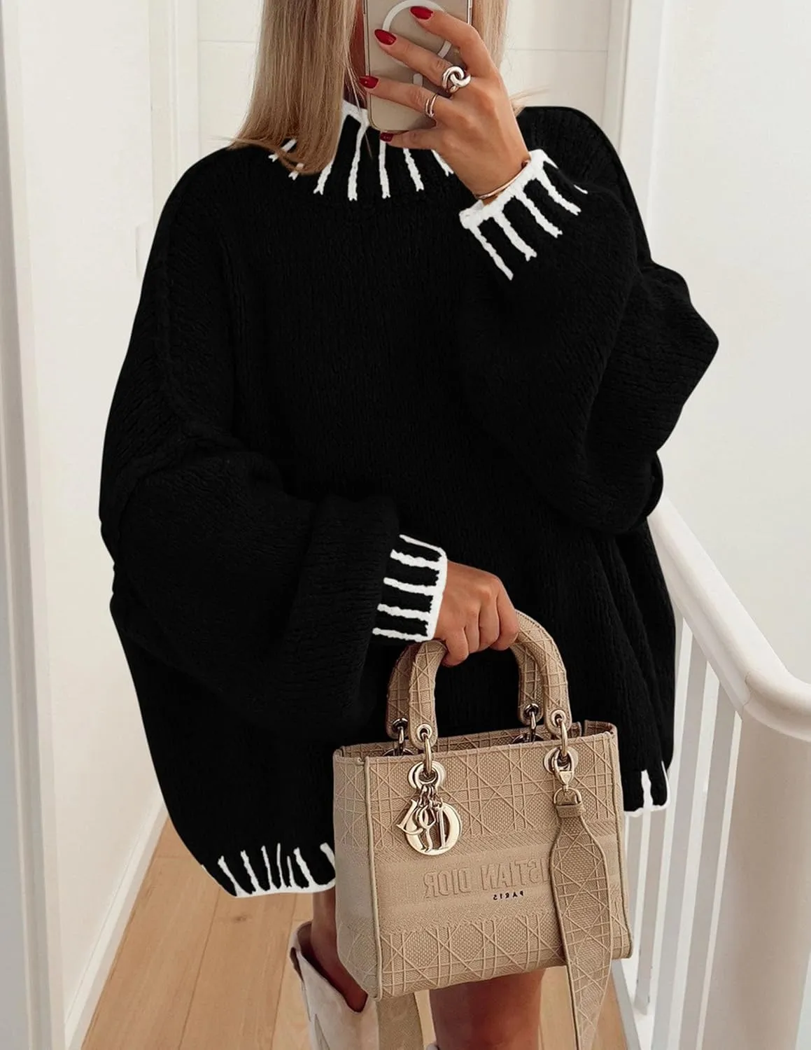 PRETTYGARDEN Women's Winter Oversized Pullover Sweaters Long Sleeve Mock Neck Chunky Knit Slouchy Jumper Tops