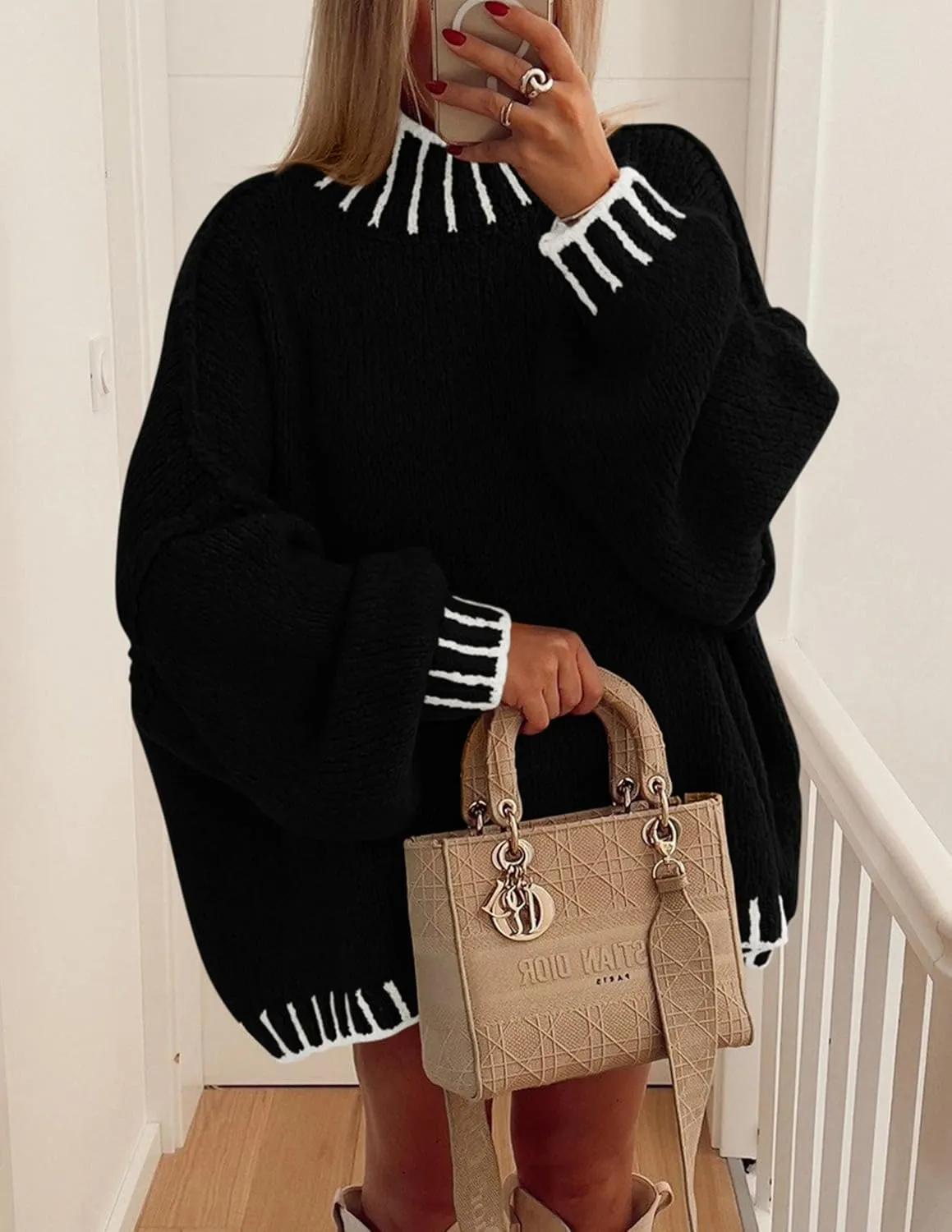 PRETTYGARDEN Women's Winter Oversized Pullover Sweaters Long Sleeve Mock Neck Chunky Knit Slouchy Jumper Tops