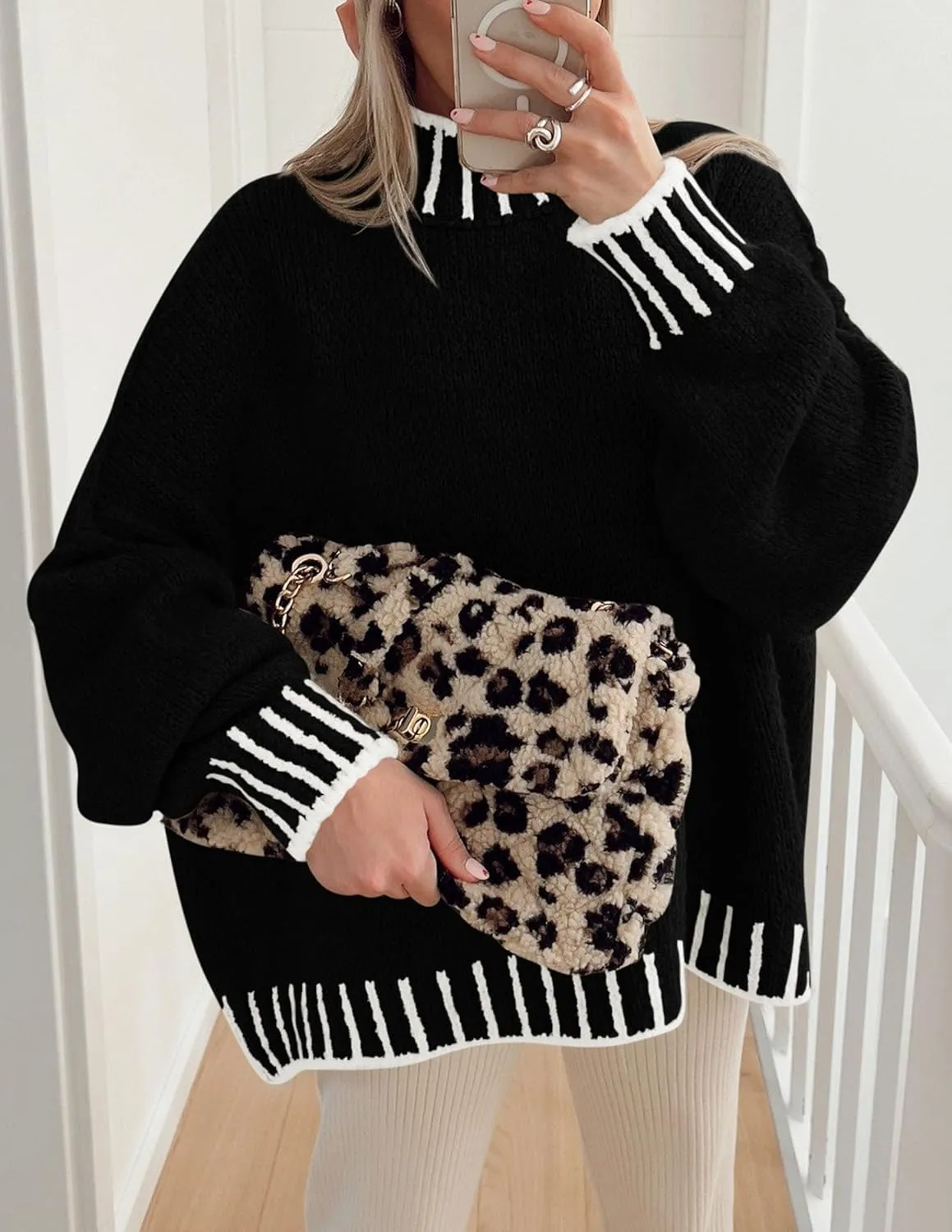 PRETTYGARDEN Women's Winter Oversized Pullover Sweaters Long Sleeve Mock Neck Chunky Knit Slouchy Jumper Tops