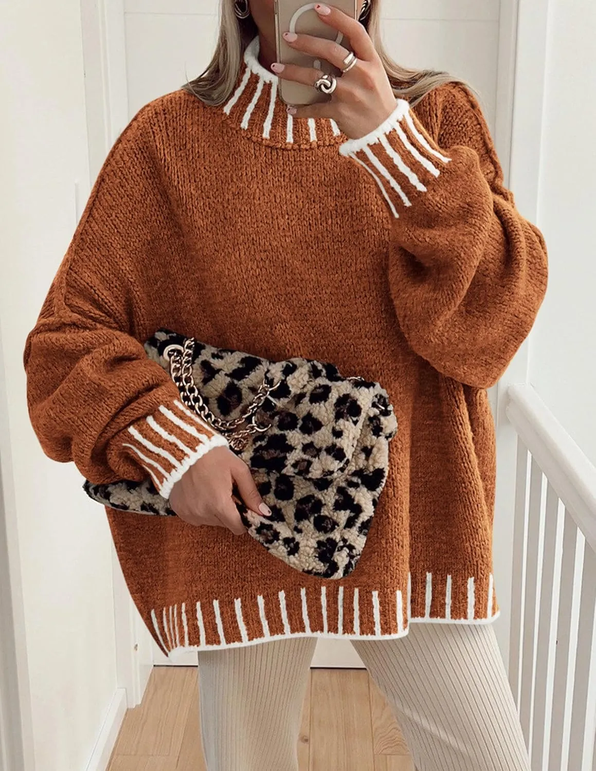PRETTYGARDEN Women's Winter Oversized Pullover Sweaters Long Sleeve Mock Neck Chunky Knit Slouchy Jumper Tops