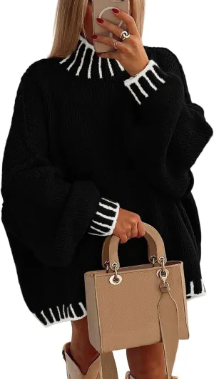 PRETTYGARDEN Women's Winter Oversized Pullover Sweaters Long Sleeve Mock Neck Chunky Knit Slouchy Jumper Tops
