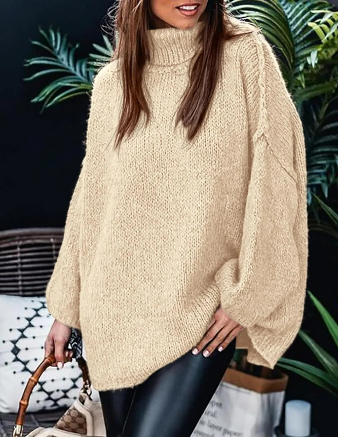 PRETTYGARDEN Women's Winter Turtleneck Oversized Sweaters Long Sleeve Chunky Knit Slouchy Pullover Sweater Tops