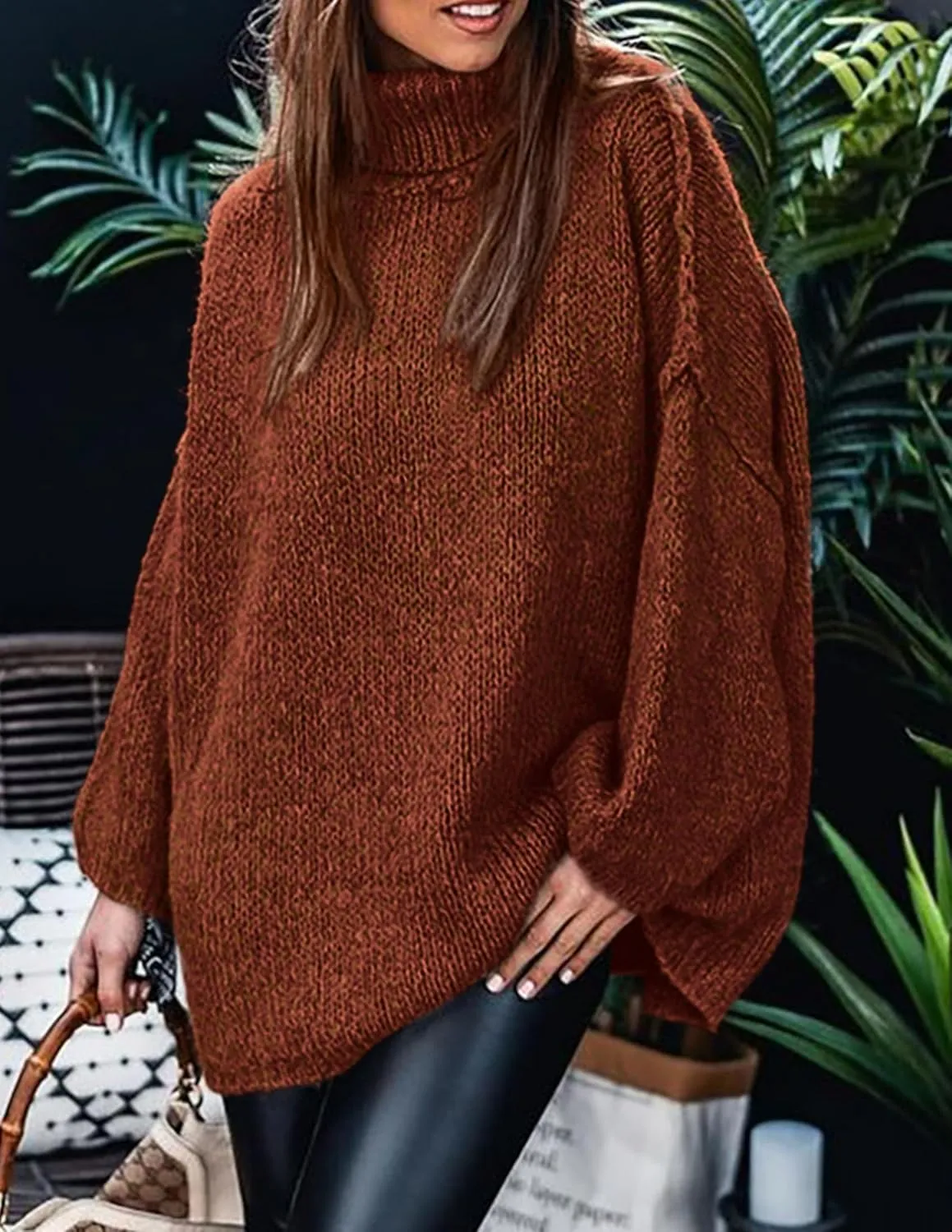PRETTYGARDEN Women's Winter Turtleneck Oversized Sweaters Long Sleeve Chunky Knit Slouchy Pullover Sweater Tops