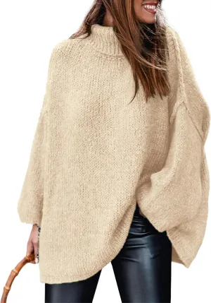 PRETTYGARDEN Women's Winter Turtleneck Oversized Sweaters Long Sleeve Chunky Knit Slouchy Pullover Sweater Tops