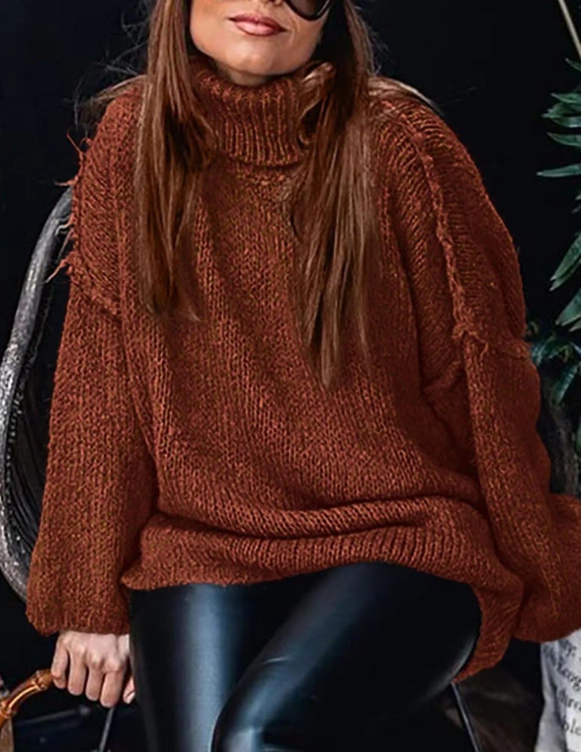 PRETTYGARDEN Women's Winter Turtleneck Oversized Sweaters Long Sleeve Chunky Knit Slouchy Pullover Sweater Tops