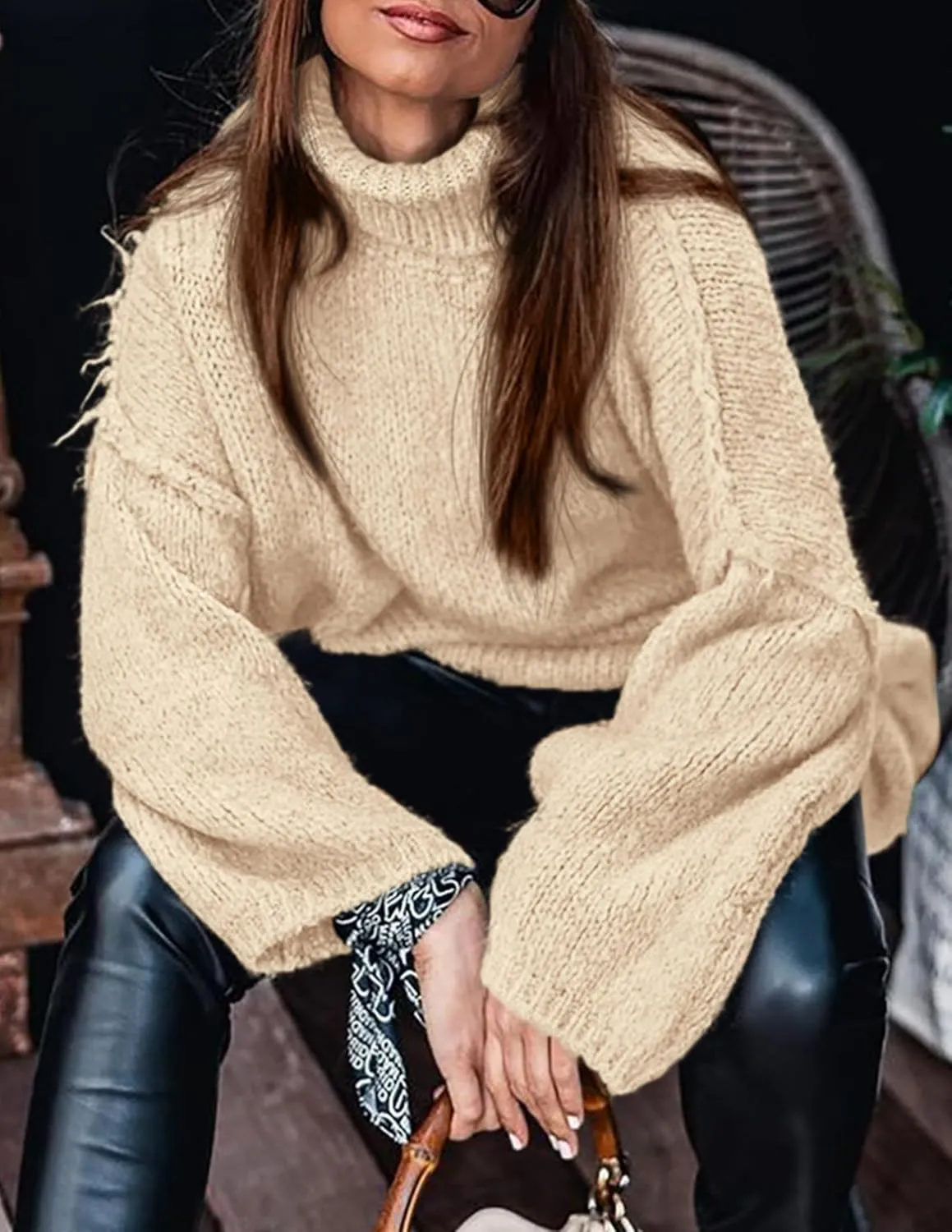 PRETTYGARDEN Women's Winter Turtleneck Oversized Sweaters Long Sleeve Chunky Knit Slouchy Pullover Sweater Tops