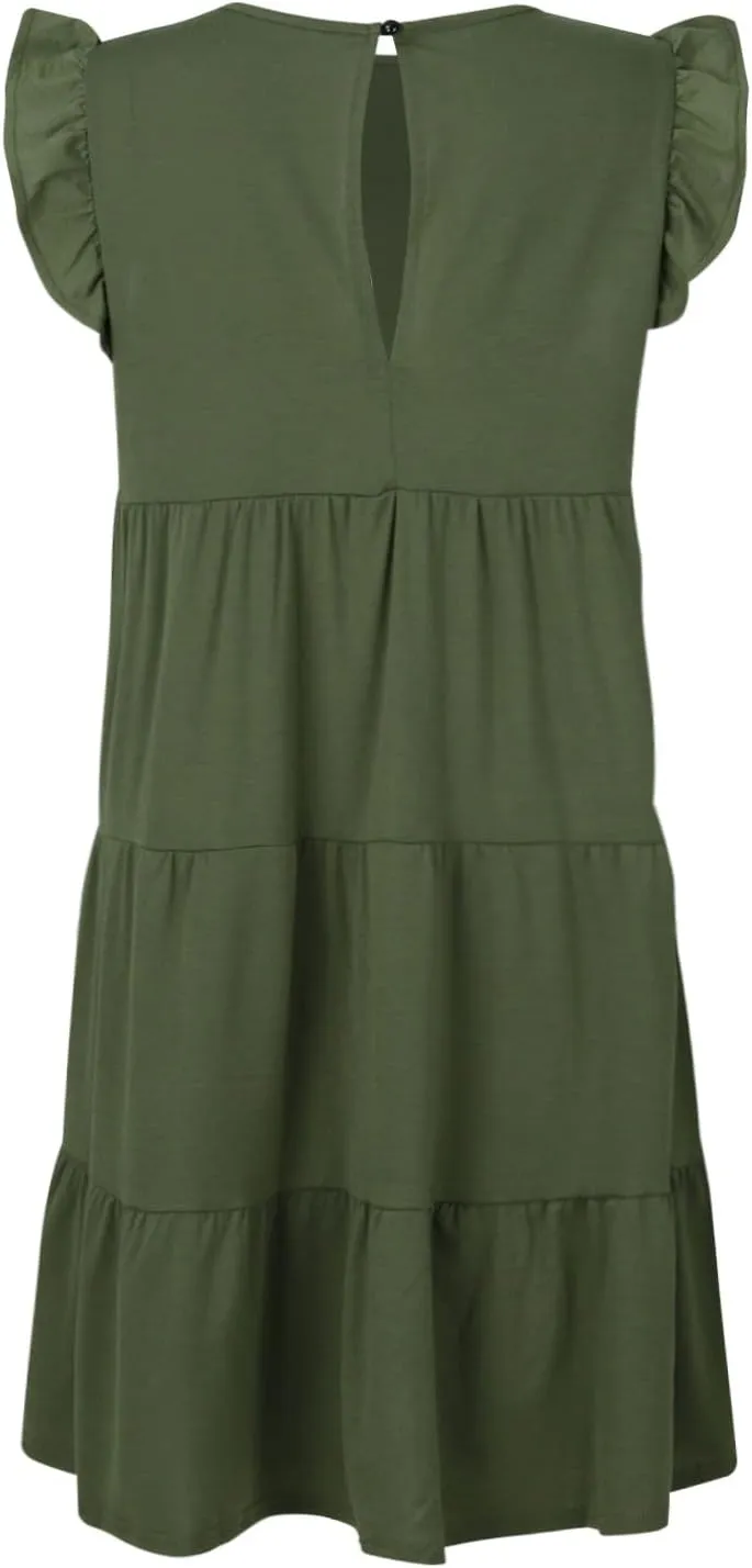 Prom Dress, Women's Casual Summer Mini Dress Puffy Short Sleeve Square Neck Smocked Tiered Ruffle Dresses
