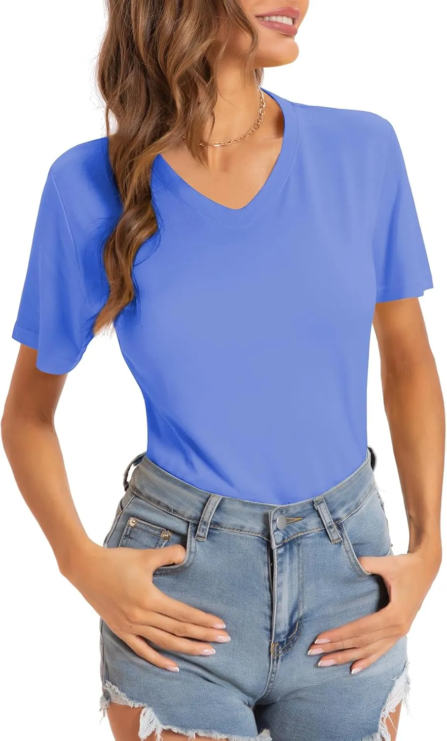QUALFORT Women's V Neck T-Shirt Women