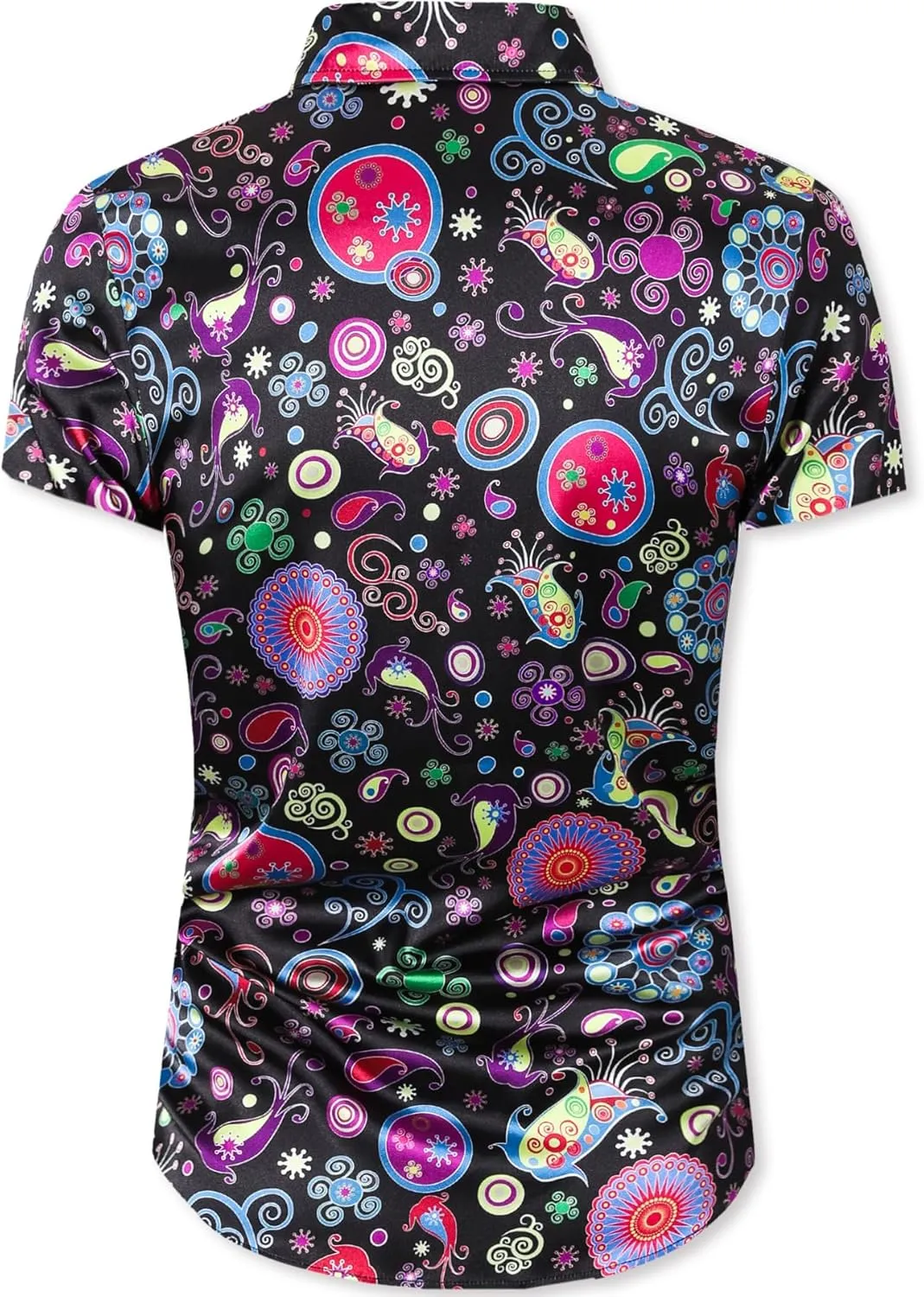 QZH.DUAO Mens 70s Disco Party Shirts Casual Paisley Button Down Shirt Vintage Floral Hawaiian Beach Short Sleeve Shirt