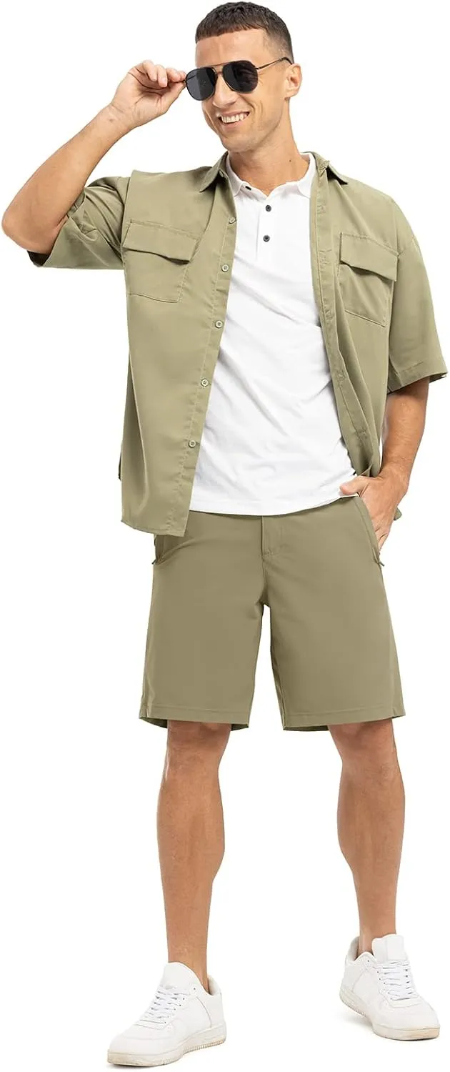 Rdruko Men's Golf Shorts Stretch Dry Fit 9" Lightweight Casual Dress Work Shorts with Pockets