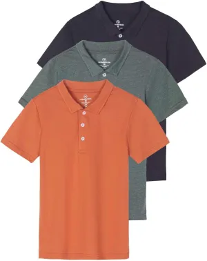 Real Essentials 3 Pack: Boys' Short Sleeve Jersey Cotton Polo Shirt - Uniform Youth Dress Shirt (Ages 4-18)