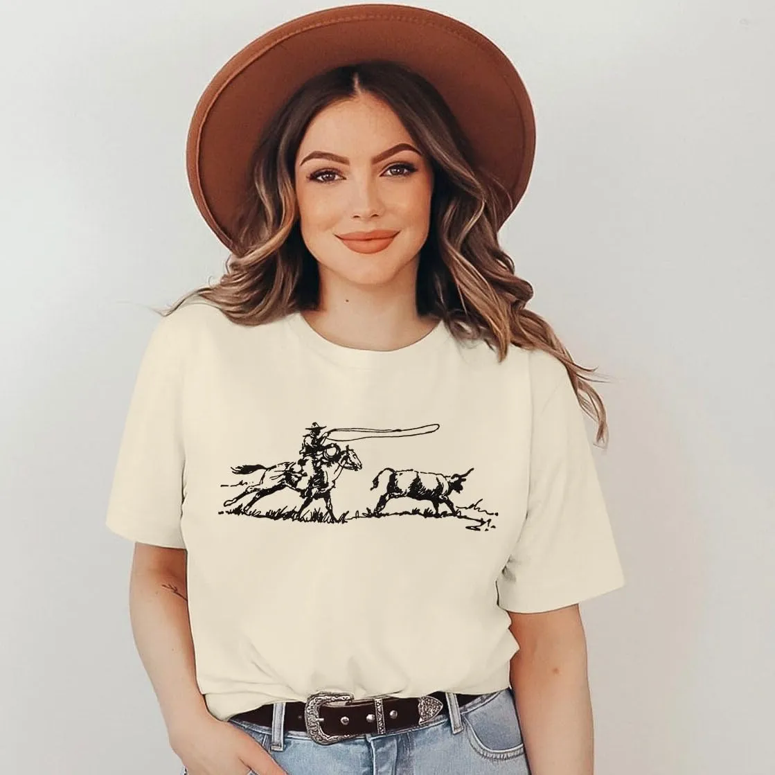 Retro Rodeo Shirt Women Cowgirl Bleached T Shirt Western Cowboy Rodeo Outfit Country Music Tee Short Sleeve Top