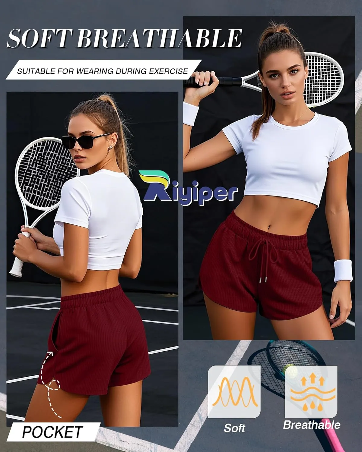 Riyiper 3 Pack Women's Waffle Knit Shorts Cotton Drawstring Lounge Summer Comfy Casual Shorts with Pockets