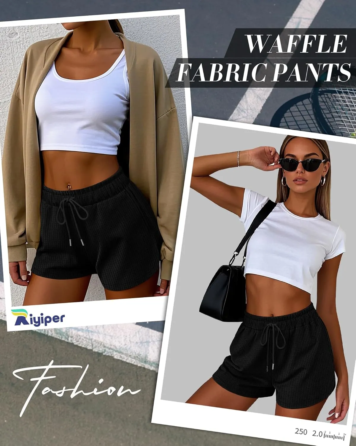 Riyiper 3 Pack Women's Waffle Knit Shorts Cotton Drawstring Lounge Summer Comfy Casual Shorts with Pockets