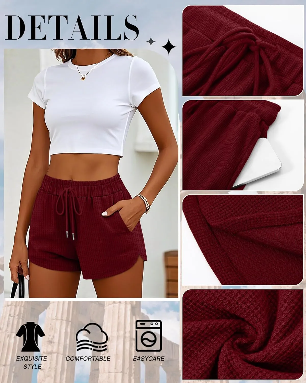 Riyiper 3 Pack Women's Waffle Knit Shorts Cotton Drawstring Lounge Summer Comfy Casual Shorts with Pockets