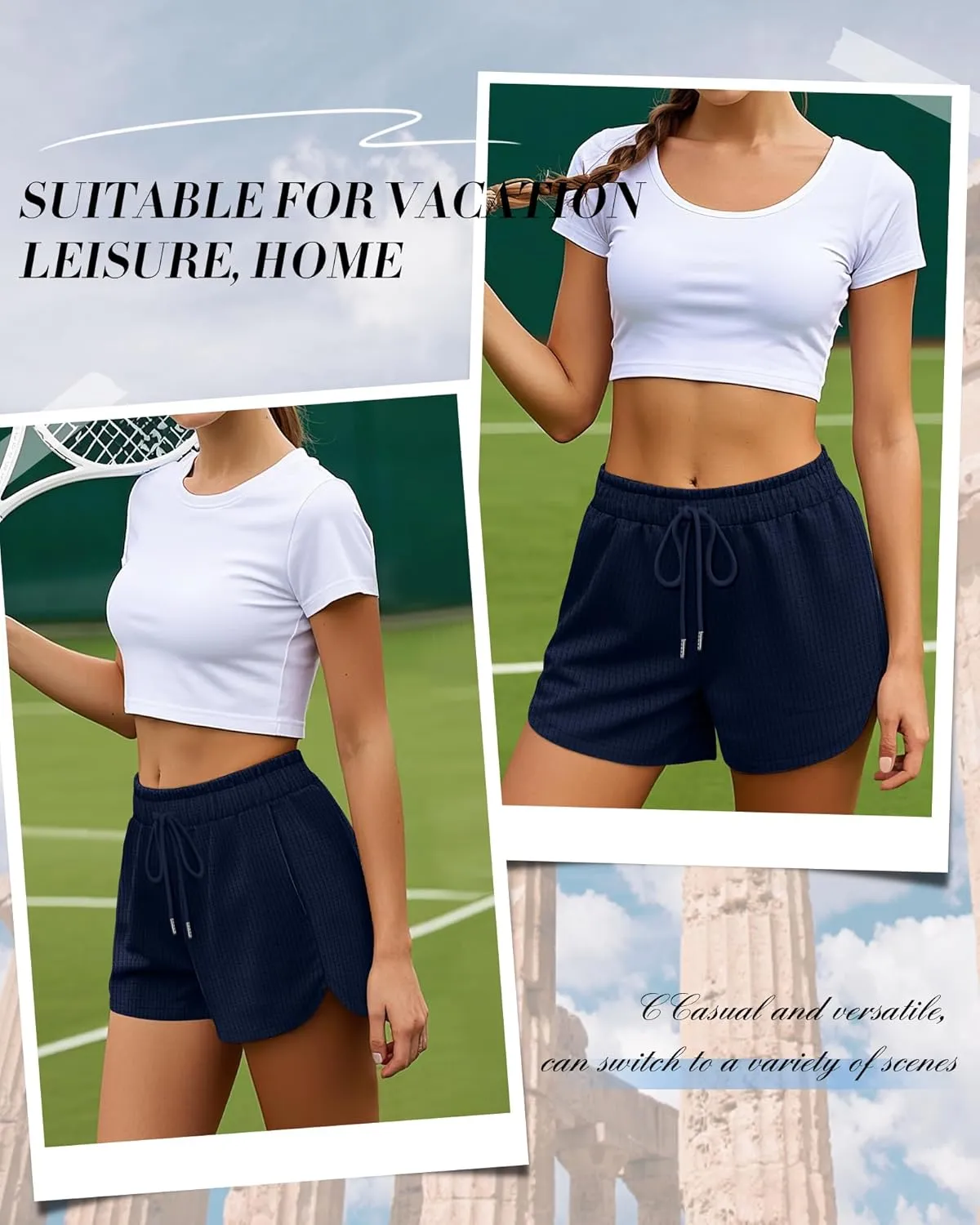Riyiper 3 Pack Women's Waffle Knit Shorts Cotton Drawstring Lounge Summer Comfy Casual Shorts with Pockets