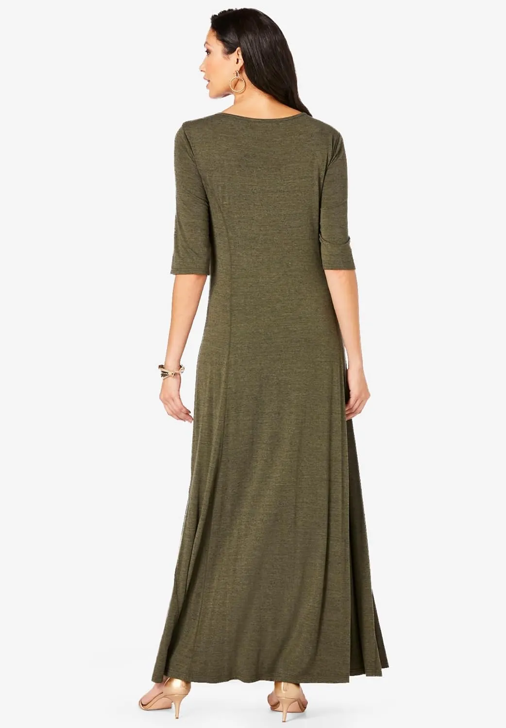 Roaman's Women's Plus Size Button Front Heathered Dress