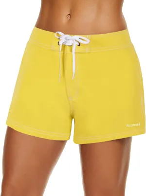 Rocorose Women's Board Shorts Quick Dry Elastic Waist Swim Shorts Surf Swimwear with Pocket and Liner