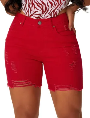 roswear Womens Casual Summer Ripped High Waisted Denim Shorts Stretch Distressed Frayed Raw Hem Jean Shorts