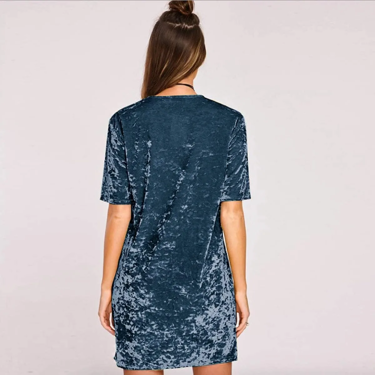 R.Vivimos Women's Summer Short Sleeve Crushed Velvet Mini Short Dresses