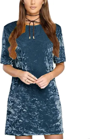 R.Vivimos Women's Summer Short Sleeve Crushed Velvet Mini Short Dresses