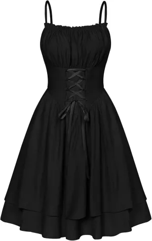 Scarlet Darkness Renaissance Dress Women Chiffon Spaghetti Strap Corset Dress