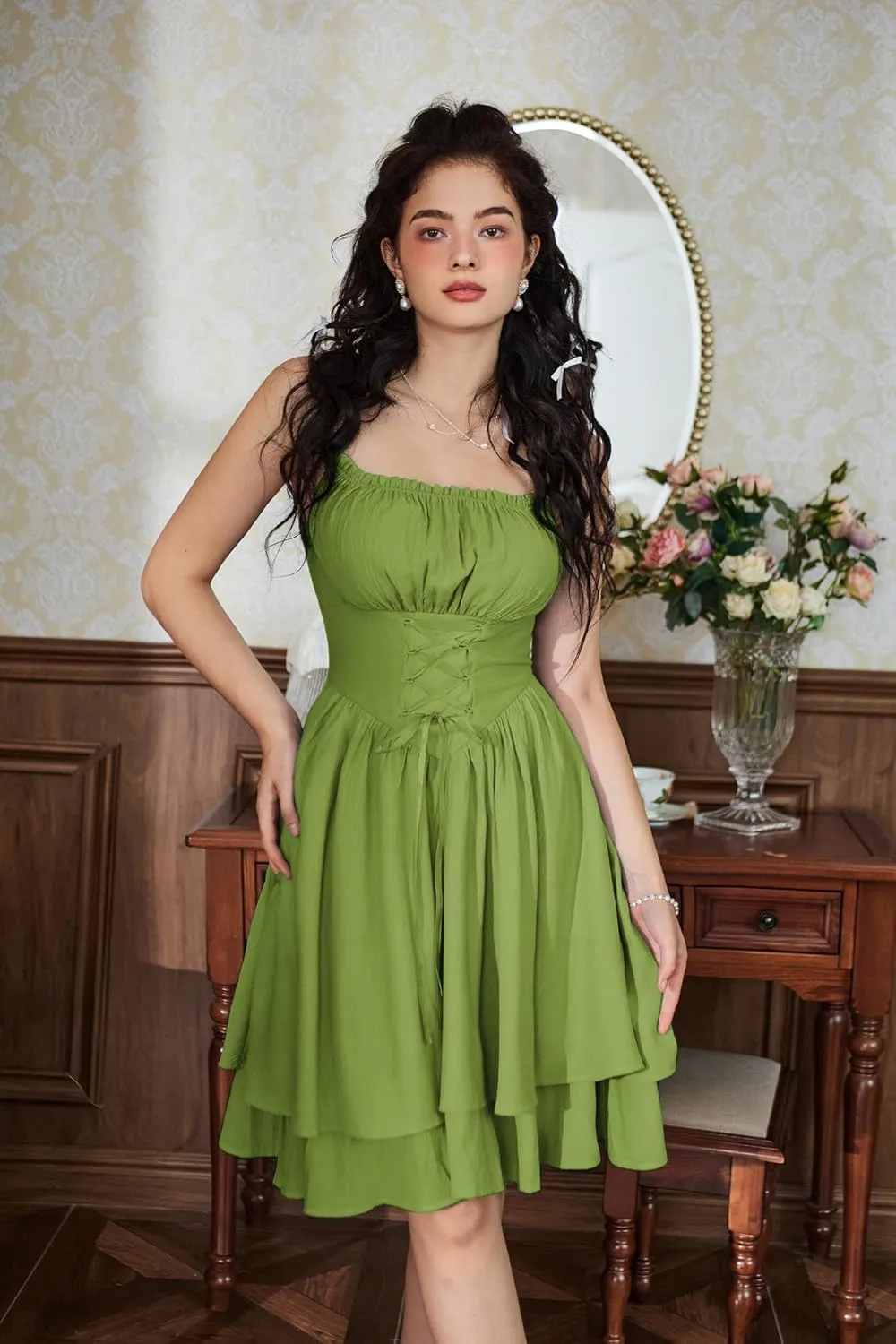 Scarlet Darkness Renaissance Dress Women Chiffon Spaghetti Strap Corset Dress