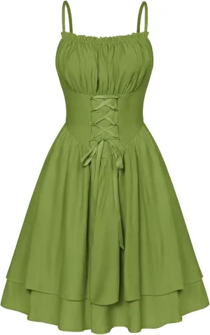 Scarlet Darkness Renaissance Dress Women Chiffon Spaghetti Strap Corset Dress