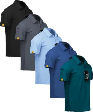 SCODI 5 Pack Mens Polo Shirts Short Sleeve Athletic Golf Polo Shirt for Men Casual Collared Summer Multipack T-Shirts