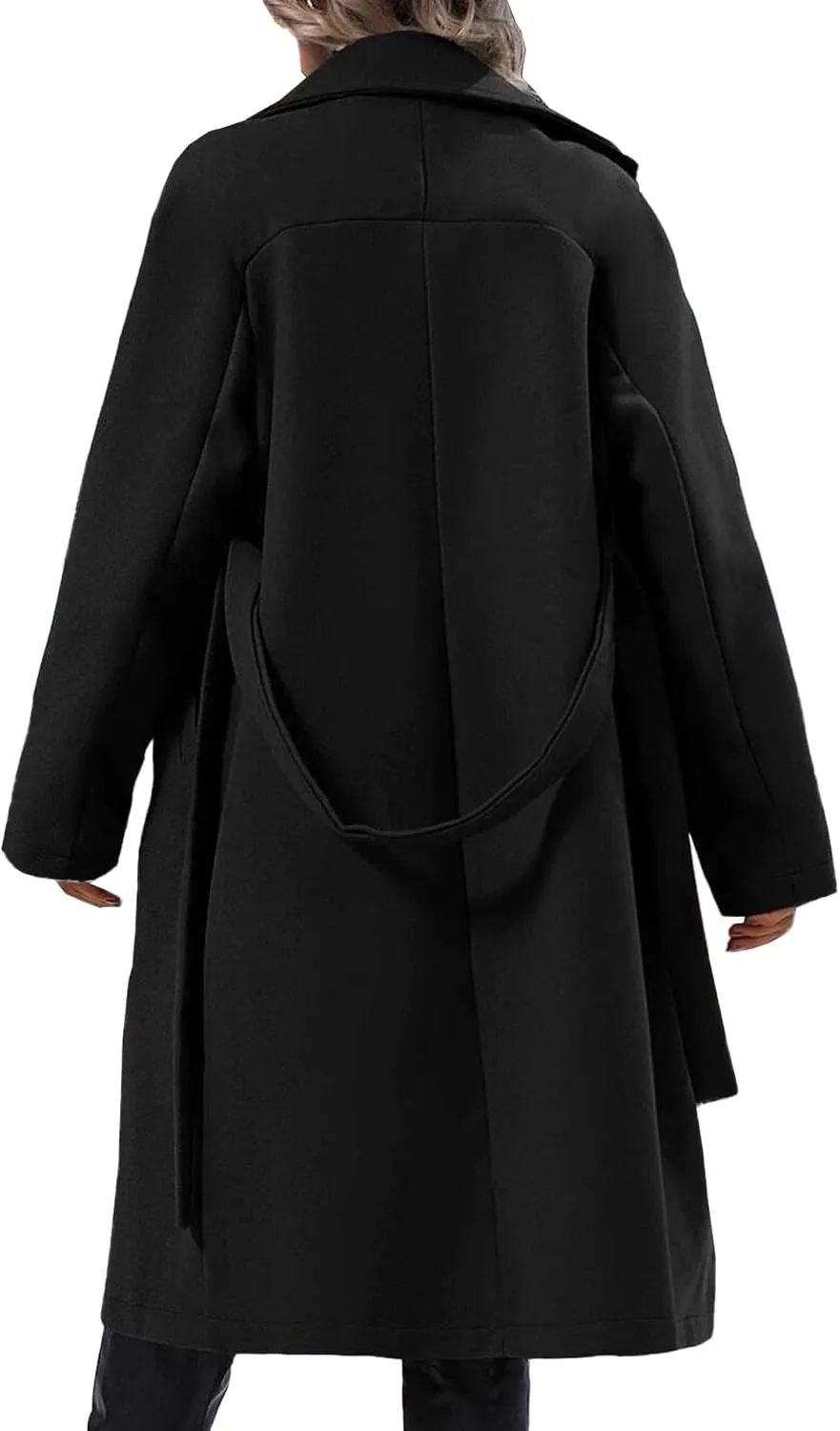 SEMATOMALA Women's Oversized Double Breasted Wool Blend Long Coat with Belt Notched Lapel Winter Trench Coat