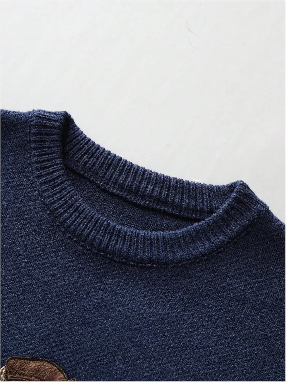 SHENHE Men's Oversized Crew Neck Cute Bear Sweater Vintage Unisex Preppy Sweater Jumper
