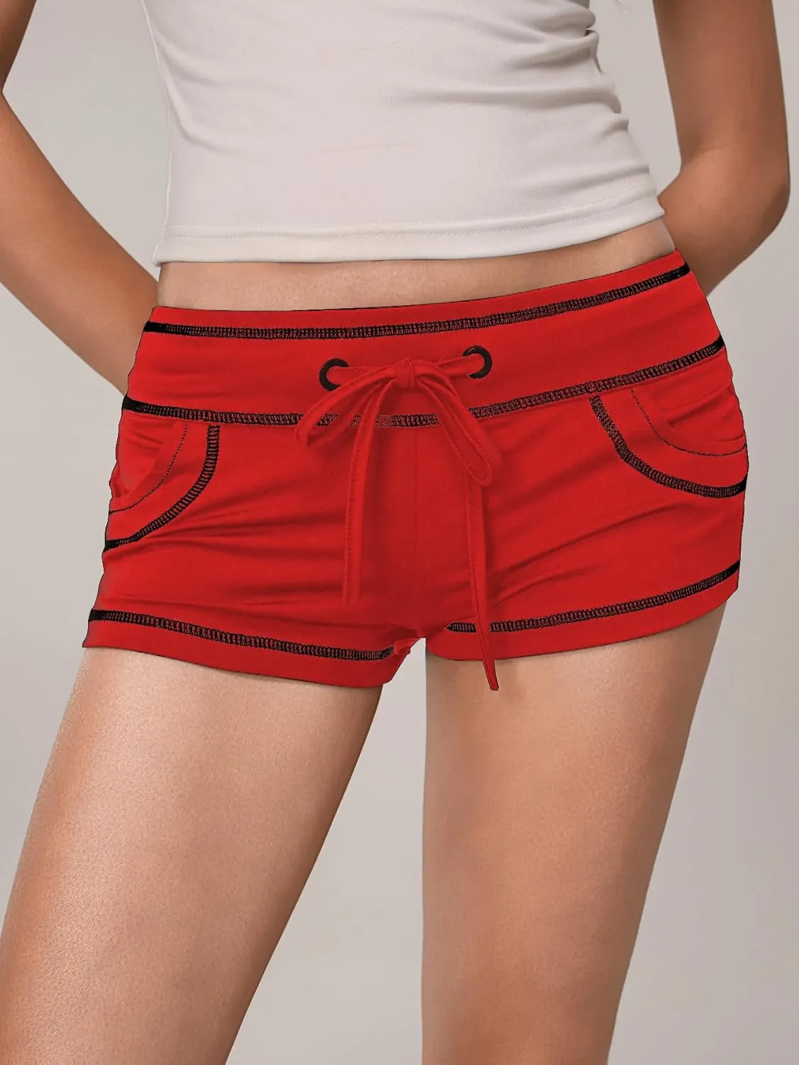 SHENHE Women's Y2k Low Rise Mini Shorts Drawstring Tie Waist Binding Trim Micro Mini Shorts
