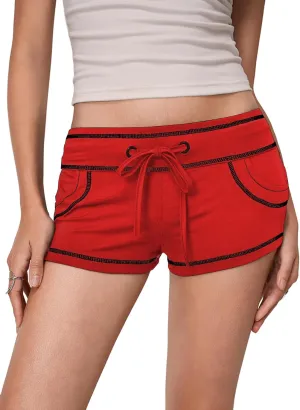 SHENHE Women's Y2k Low Rise Mini Shorts Drawstring Tie Waist Binding Trim Micro Mini Shorts