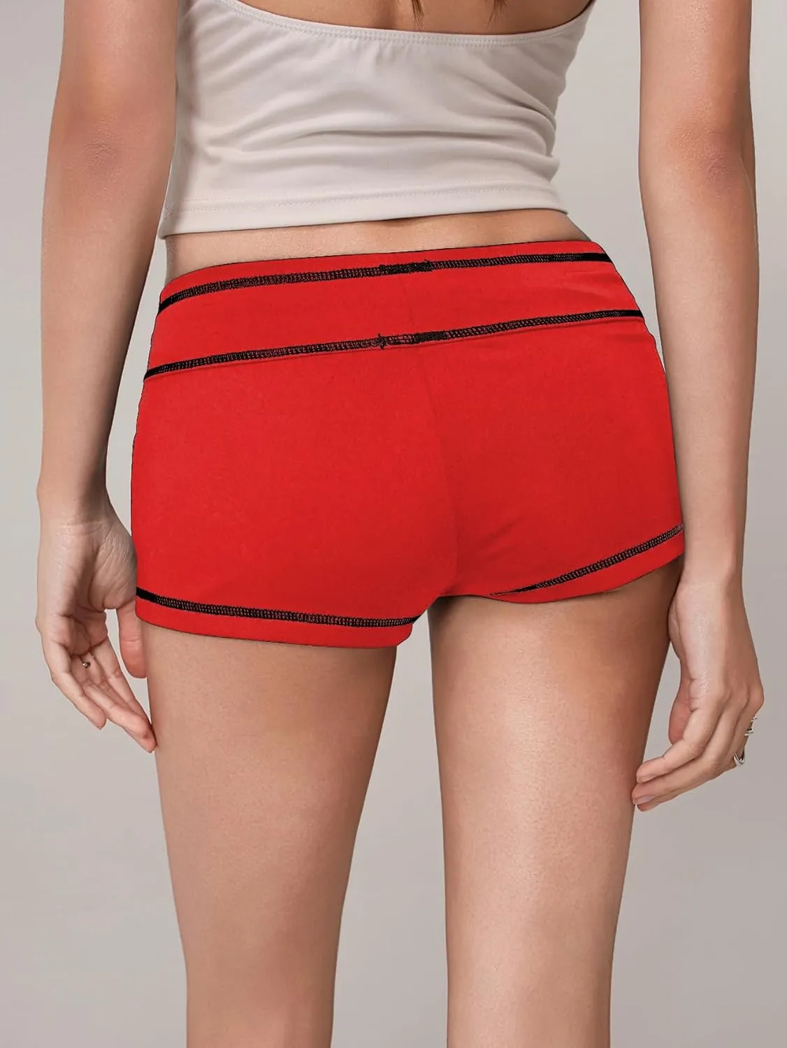 SHENHE Women's Y2k Low Rise Mini Shorts Drawstring Tie Waist Binding Trim Micro Mini Shorts