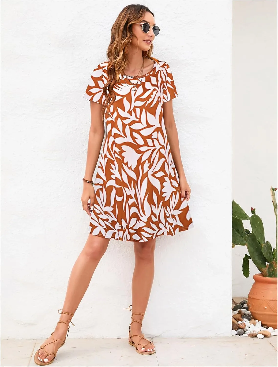 Sherosa Women's Summer Dresses 2025 Beach Boho Sundress Short Sleeve Loose Casual Tshirt Dress with Pockets