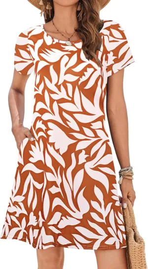 Sherosa Women's Summer Dresses 2025 Beach Boho Sundress Short Sleeve Loose Casual Tshirt Dress with Pockets