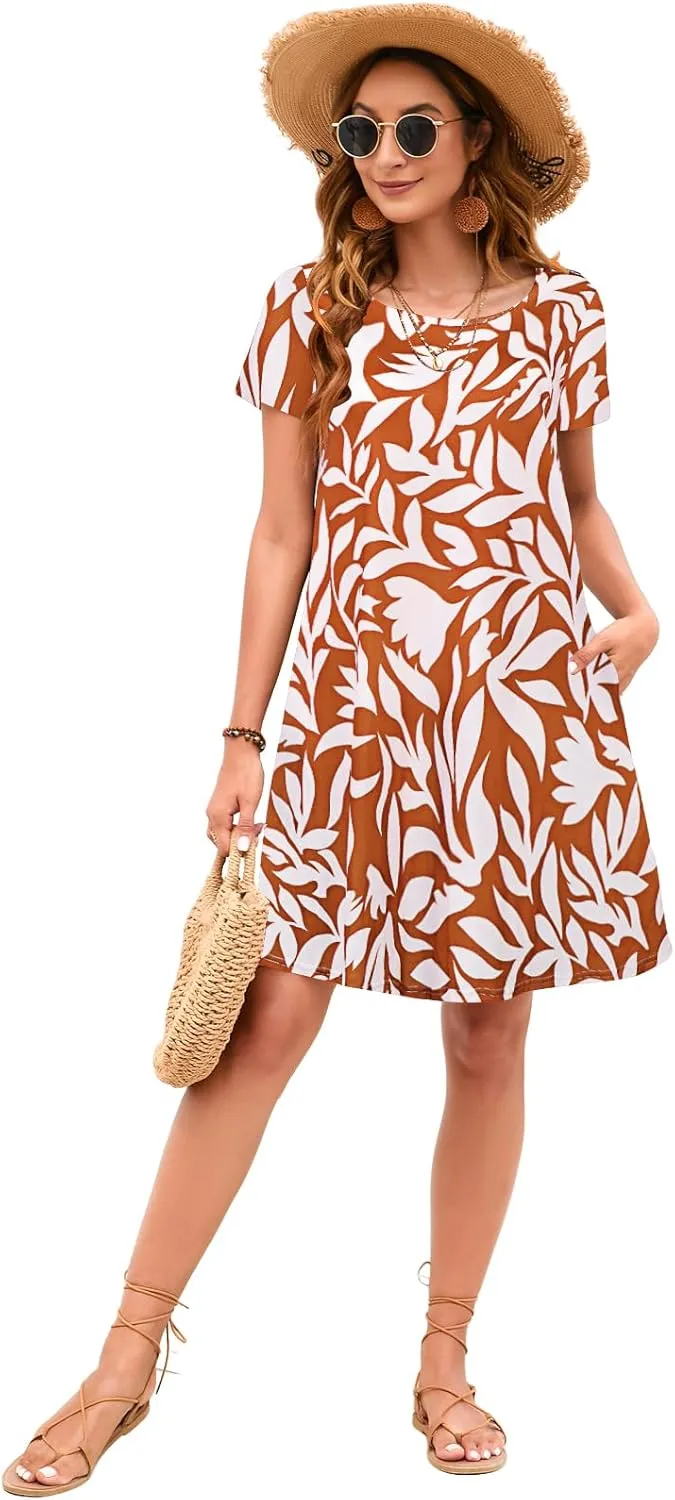 Sherosa Women's Summer Dresses 2025 Beach Boho Sundress Short Sleeve Loose Casual Tshirt Dress with Pockets