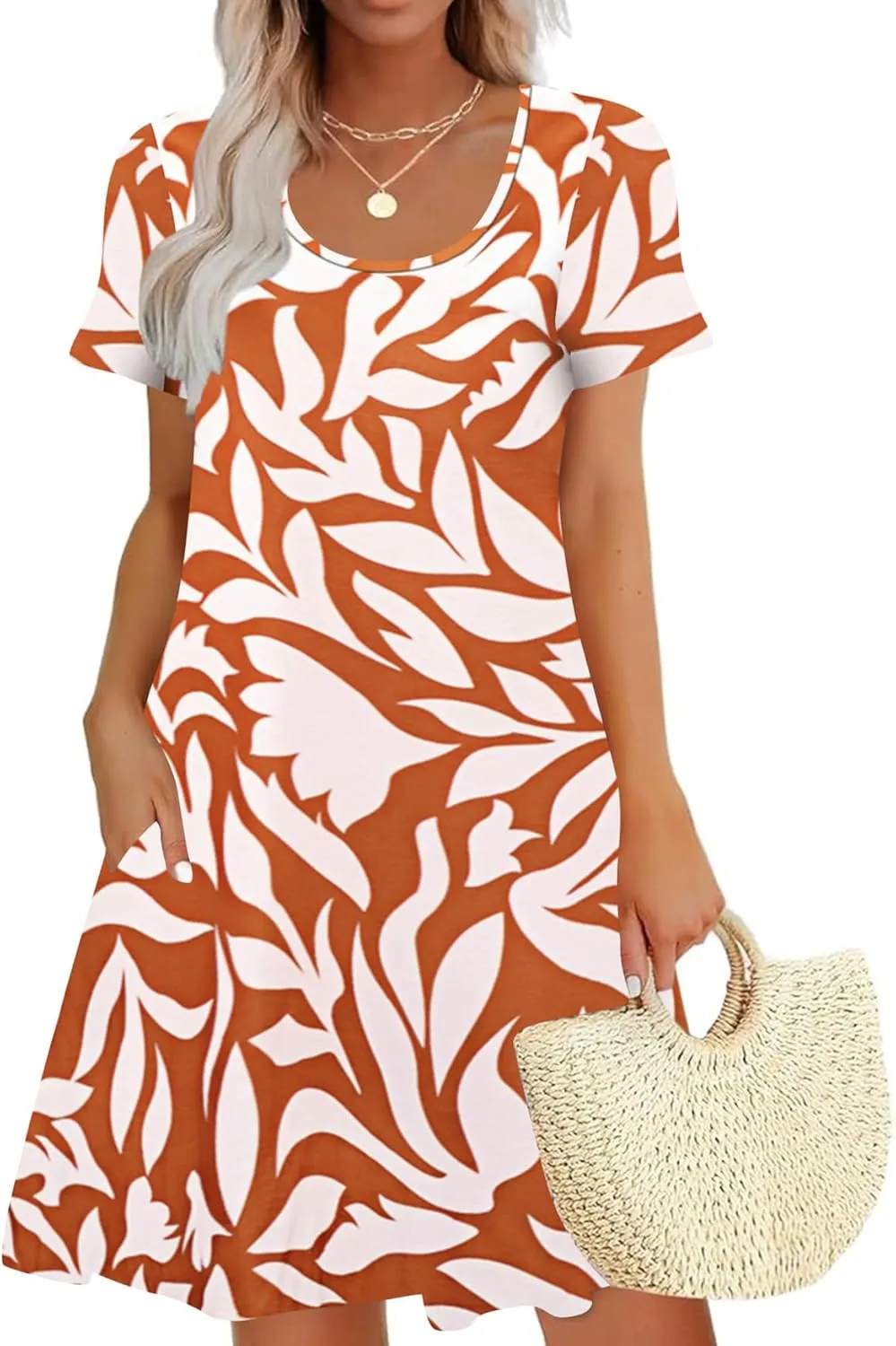Sherosa Women's Summer Dresses 2025 Beach Boho Sundress Short Sleeve Loose Casual Tshirt Dress with Pockets